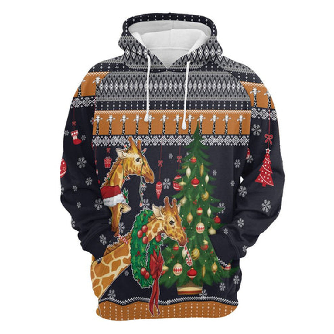 FUNSTUFFPRINT 3D Giraffe Love Christmas All Over 3D Hoodie and Zip Hoodie