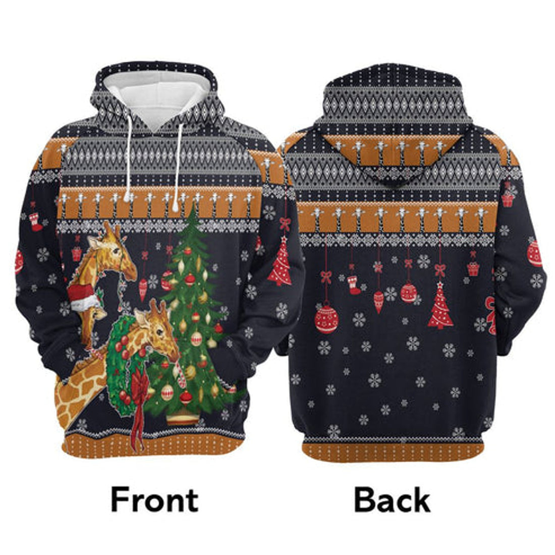 FUNSTUFFPRINT 3D Giraffe Love Christmas All Over 3D Hoodie and Zip Hoodie