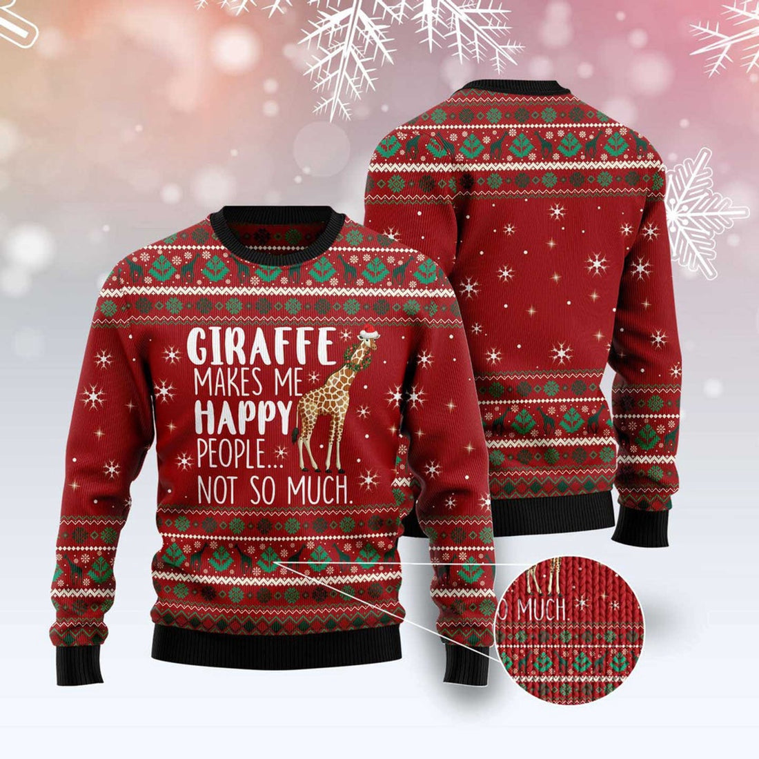 FUNSTUFFPRINT Giraffe Makes Me Happy Ugly Christmas Sweater, Christmas Sweater, Ugly Sweater, Funny Xmas Sweaters Ugly Sweater