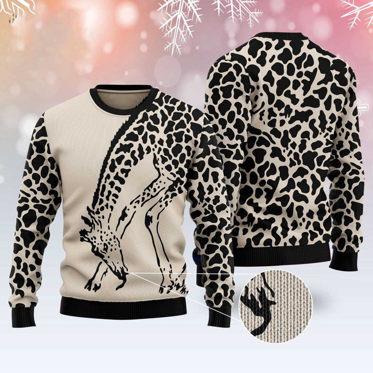 FUNSTUFFPRINT Giraffe Pattern Ugly Christmas Sweater, Christmas Sweater, Ugly Sweater, Funny Xmas Sweaters Ugly Sweater