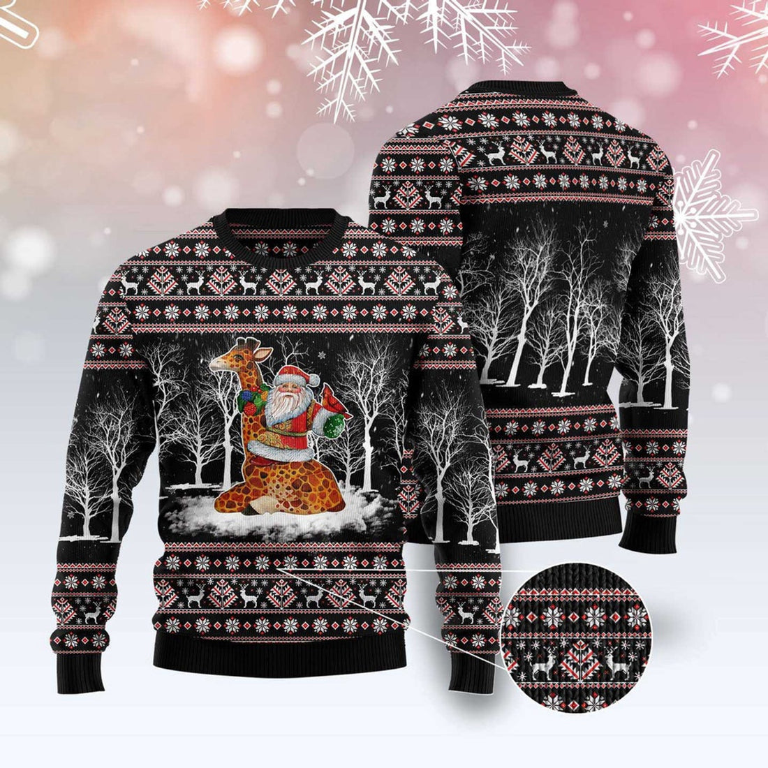 FUNSTUFFPRINT Giraffe Santa Claus Ugly Christmas Sweater, Christmas Sweater, Ugly Sweater, Funny Xmas Sweaters Ugly Sweater