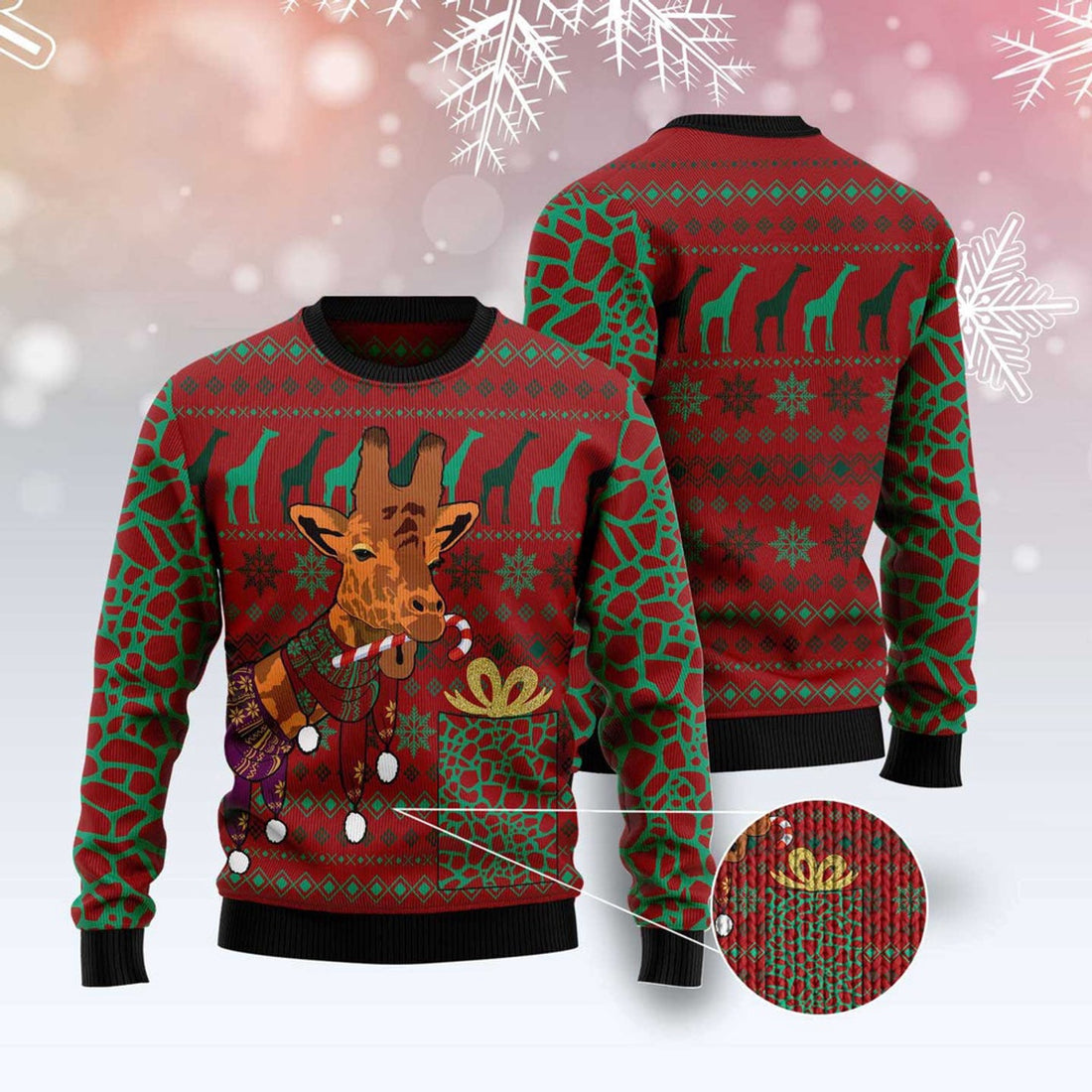 FUNSTUFFPRINT Giraffe Scarves Ugly Christmas Sweater, Christmas Sweater, Ugly Sweater, Funny Xmas Sweaters Ugly Sweater