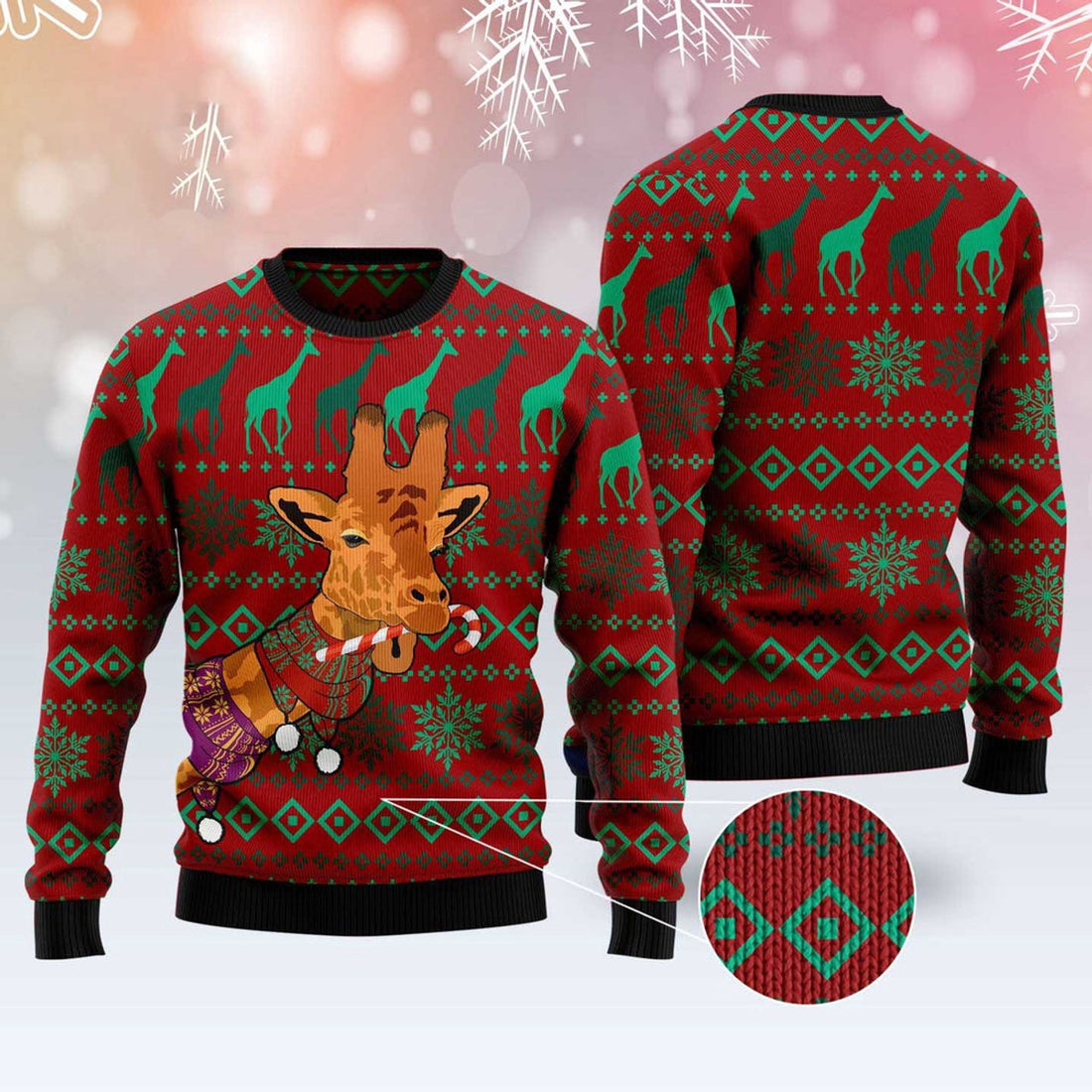 FUNSTUFFPRINT Giraffe Winter Ugly Christmas Sweater, Christmas Sweater, Ugly Sweater, Funny Xmas Sweaters Ugly Sweater