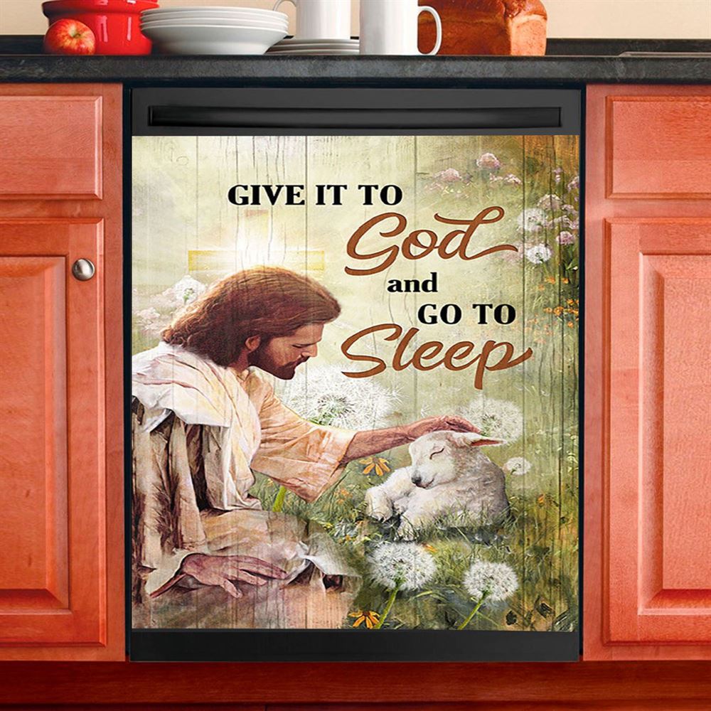 Give It To God And Go To Sleep Dandelion White Butterfly Cat Dishwasher Cover, Bible Verse Dishwasher Stickers, Christian Kitchen Decor