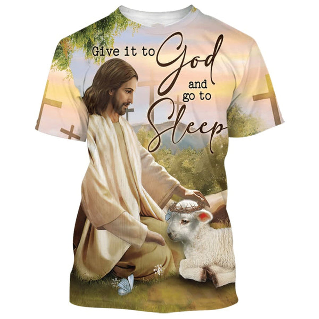 FUNSTUFFPRINT Give It To God And Go To Sleep Shirts - Jesus And The Lamb Christian 3D T-shirt