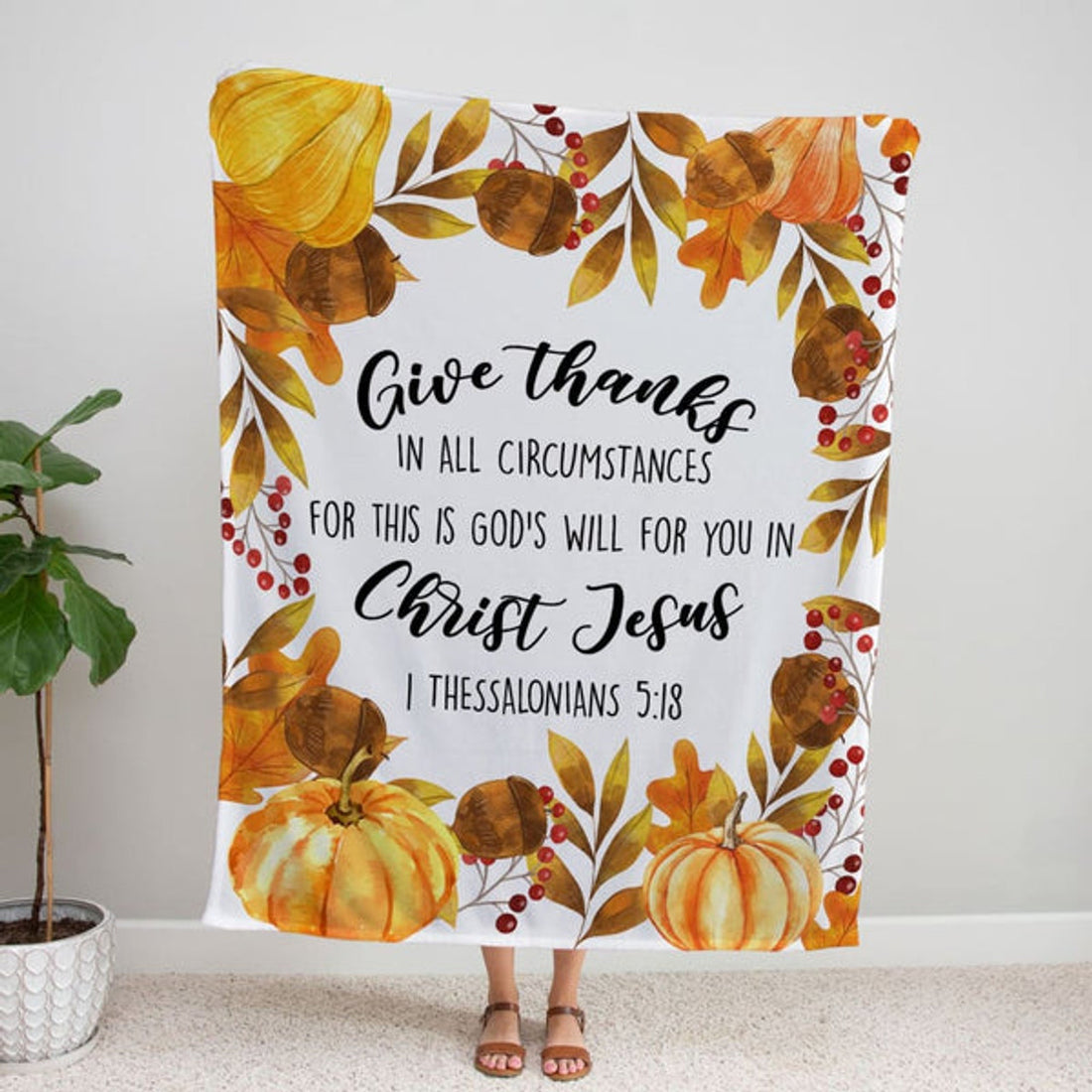 FUNSTUFFPRINT Give Thanks In All Circumstances 1 Thessalonians 518 Fleece Blanket - Christian Blanket - Bible Verse Blanket