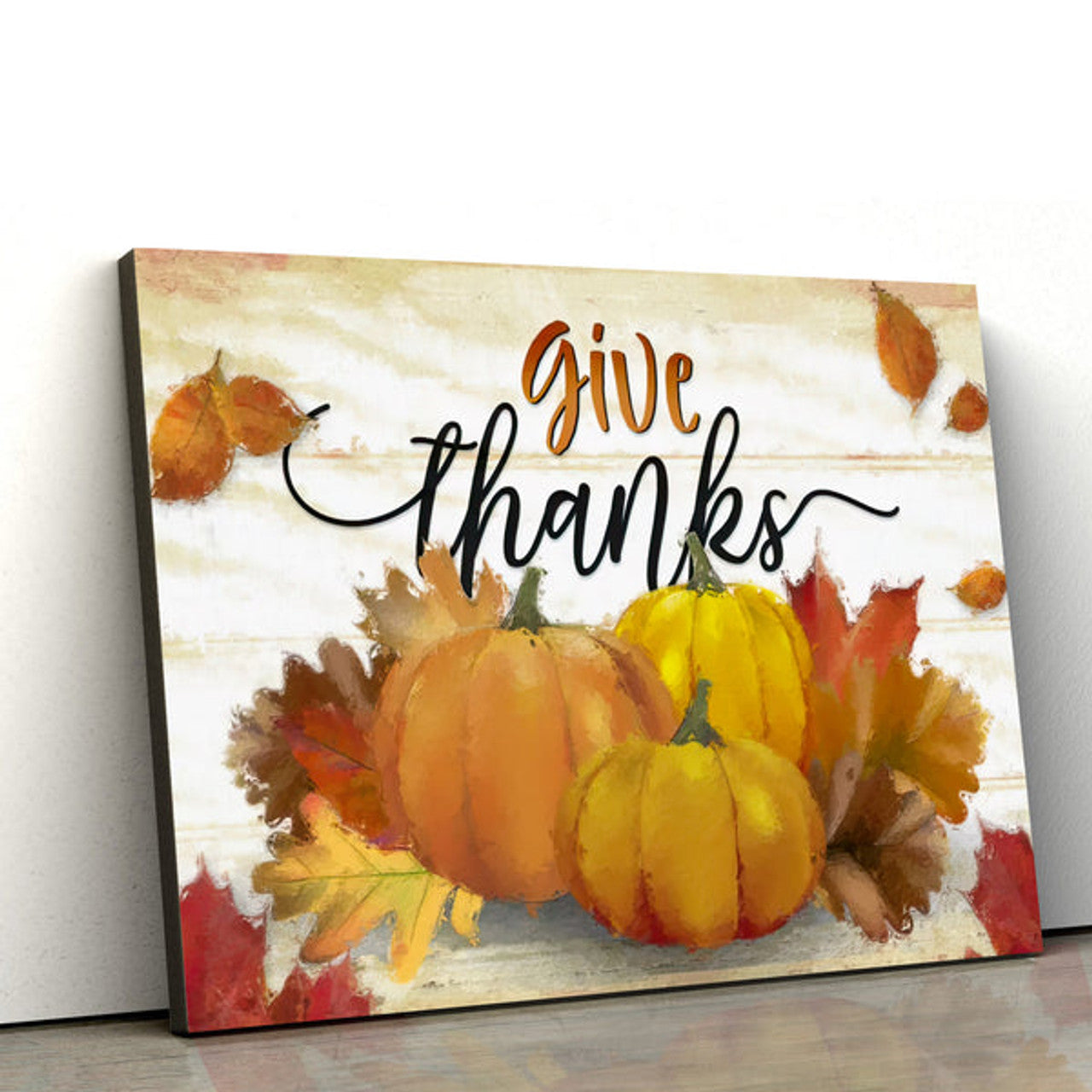 Give Thanks Pumpkin Fall Thanksgiving Wall Art Canvas - Wall Paintings