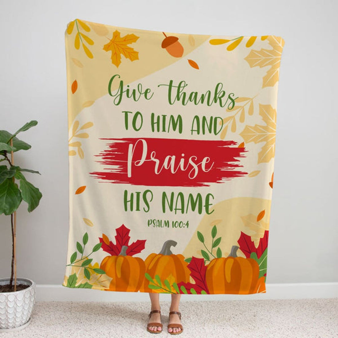 FUNSTUFFPRINT Give Thanks To Him And Praise His Name Psalm 100 4 Fleece Blanket - Christian Blanket - Bible Verse Blanket