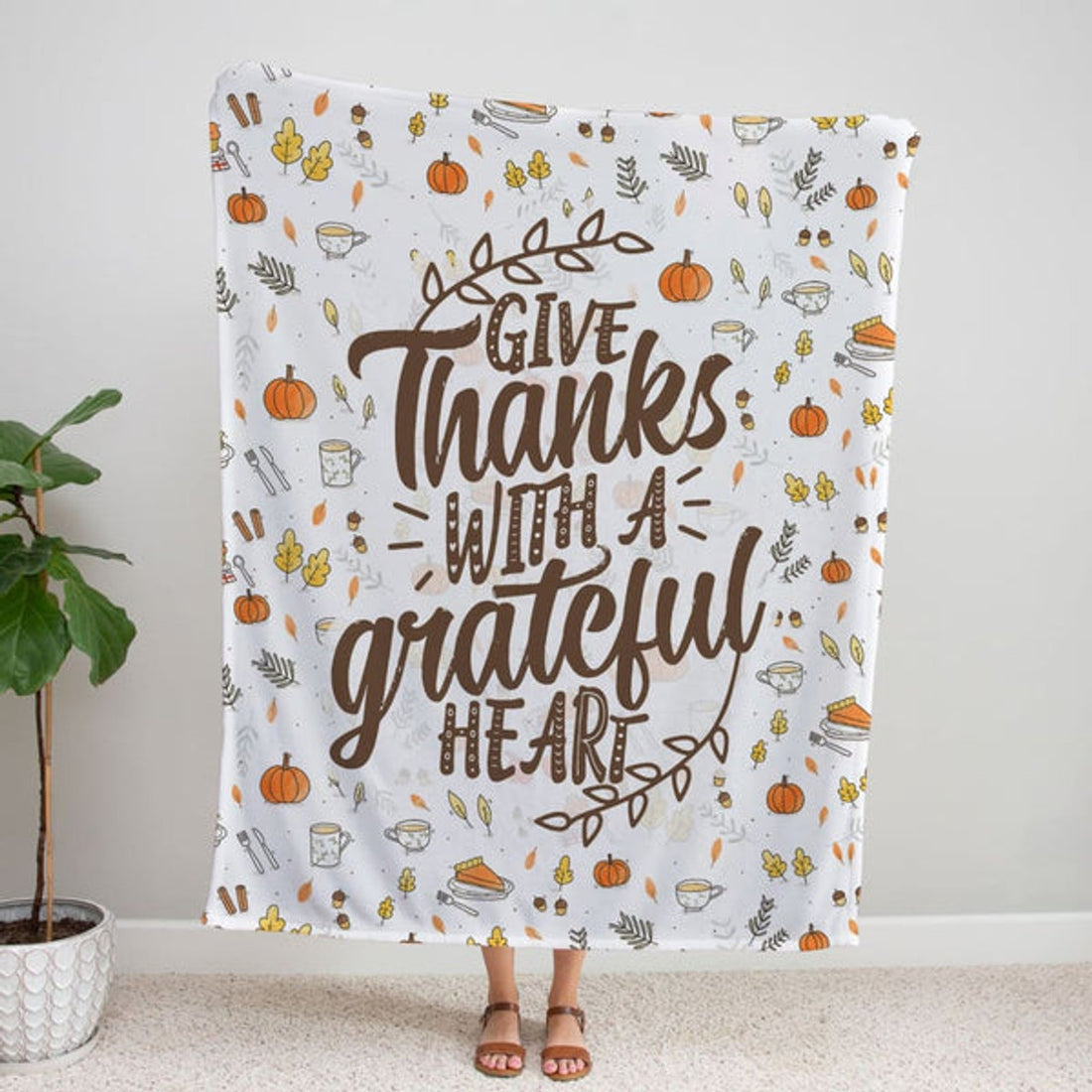 FUNSTUFFPRINT Give Thanks With A Grateful Heart 2 Fleece Blanket - Christian Blanket - Bible Verse Blanket