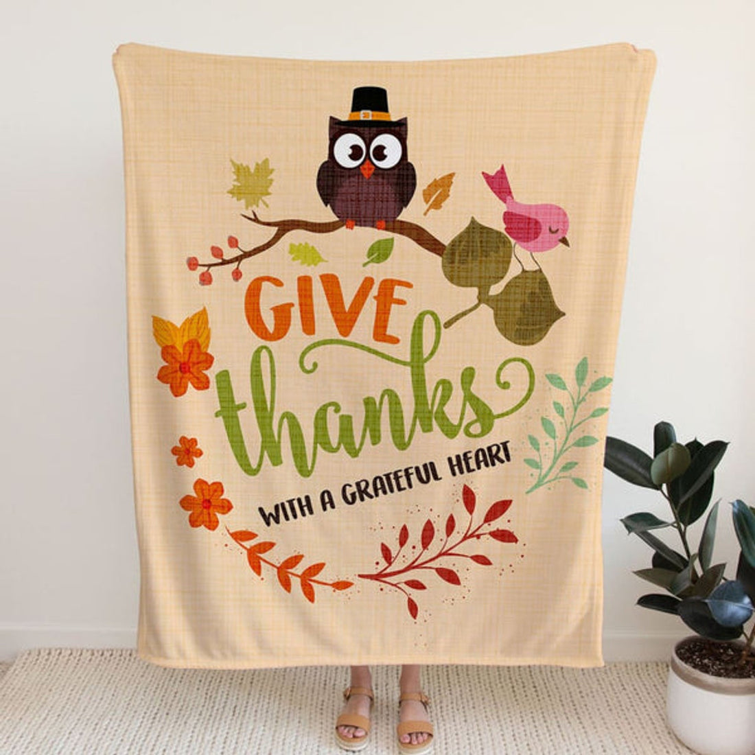 FUNSTUFFPRINT Give Thanks With A Grateful Heart 3 Fleece Blanket - Christian Blanket - Bible Verse Blanket