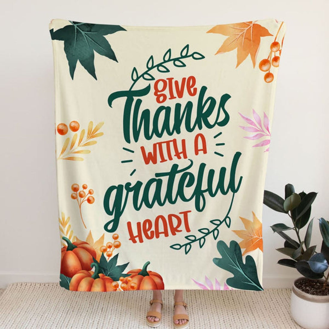 FUNSTUFFPRINT Give Thanks With A Grateful Heart 4 Fleece Blanket - Christian Blanket - Bible Verse Blanket