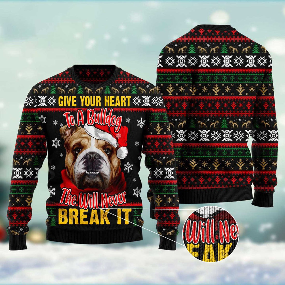 FUNSTUFFPRINT Give Your Heart Bulldog Ugly Christmas Sweater, Dog Ugly Christmas Sweater, Ugly Dog Sweaters Ugly  Sweater