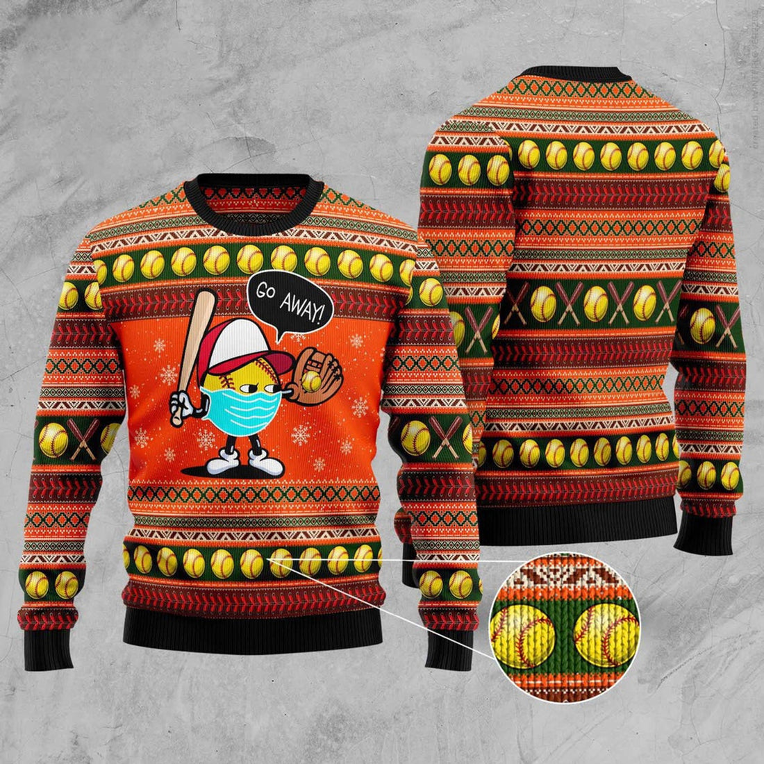 FUNSTUFFPRINT Go Away Softball Ugly Christmas Sweater, Christmas Sweater, Ugly Sweater, Funny Xmas Sweaters Ugly Sweater