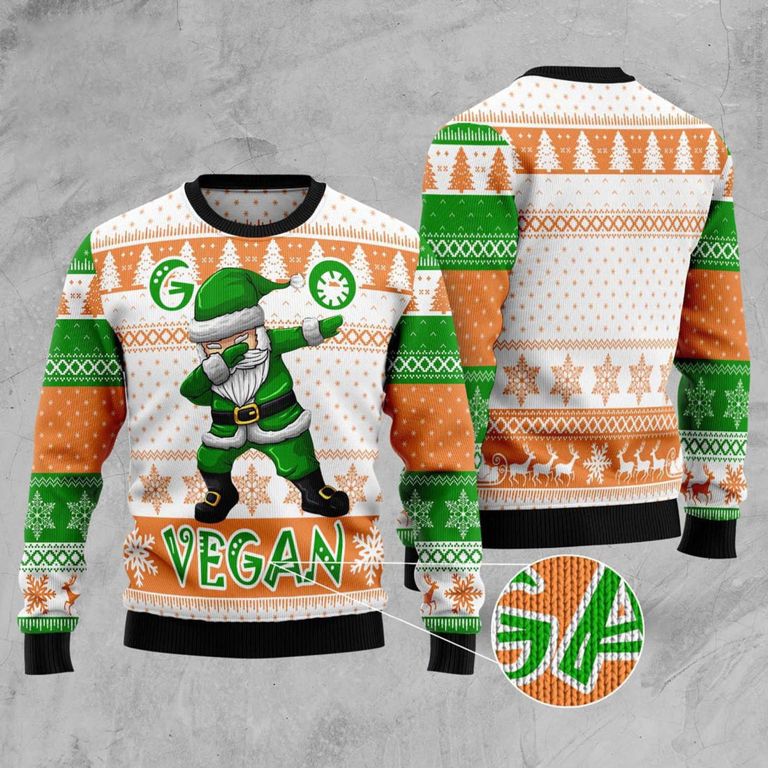 FUNSTUFFPRINT Go Vegan Ugly Christmas Sweater, Christmas Sweater, Ugly Sweater, Funny Xmas Sweaters Ugly Sweater