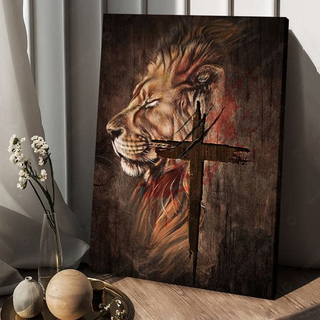 God Cross, Lion Poster, Wall Decor Poster and Canvas