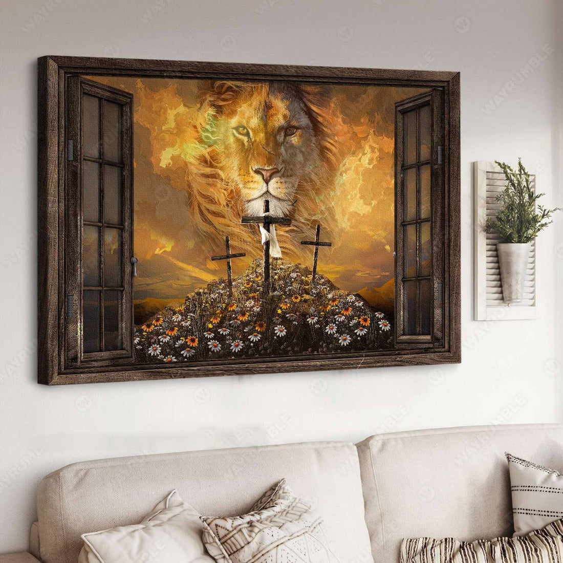 God Cross, Lion Poster, Window Decor Poster and Canvas