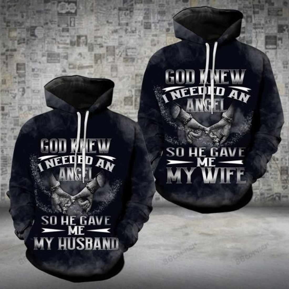 FUNSTUFFPRINT Matching Couple 3D All Over Hoodie God Gave Me My Husband Wife 3D Hoodie and Zip Hoodie