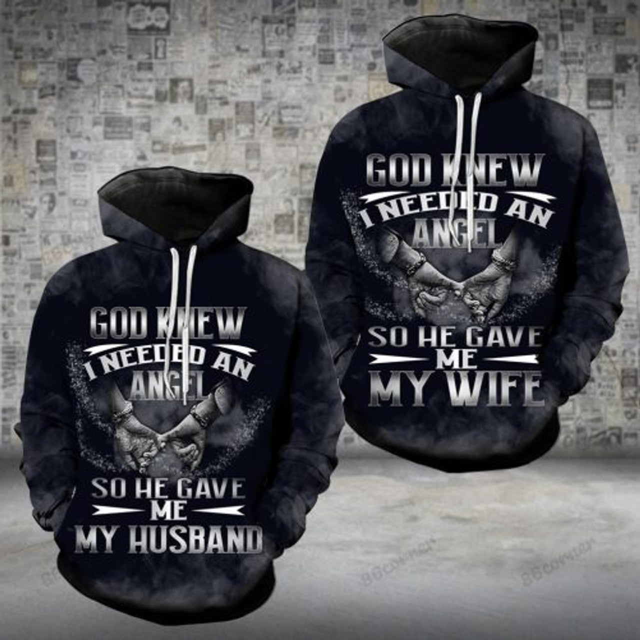 FUNSTUFFPRINT Matching Couple 3D All Over Hoodie God Gave Me My Husband Wife 3D Hoodie and Zip Hoodie