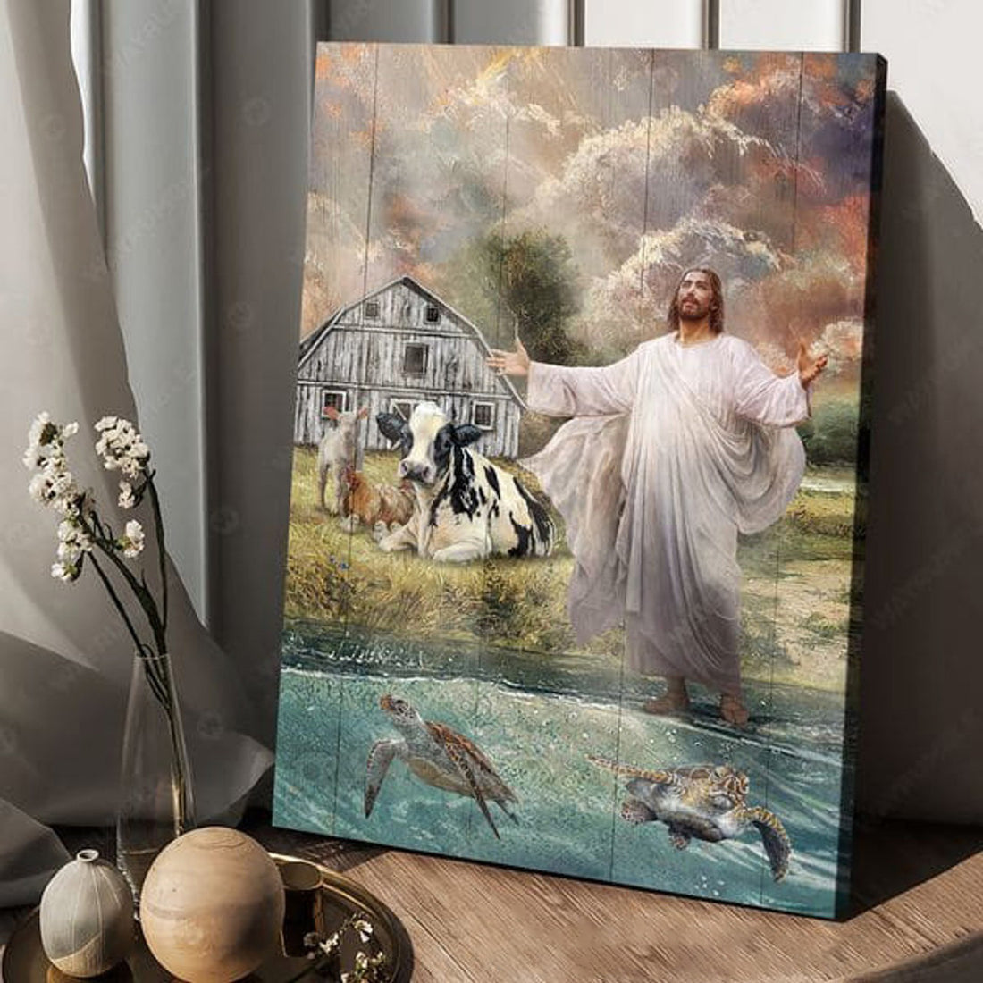 God Poster, Farmer Gift, Turtle And Cow, Poster Decor Poster and Canvas