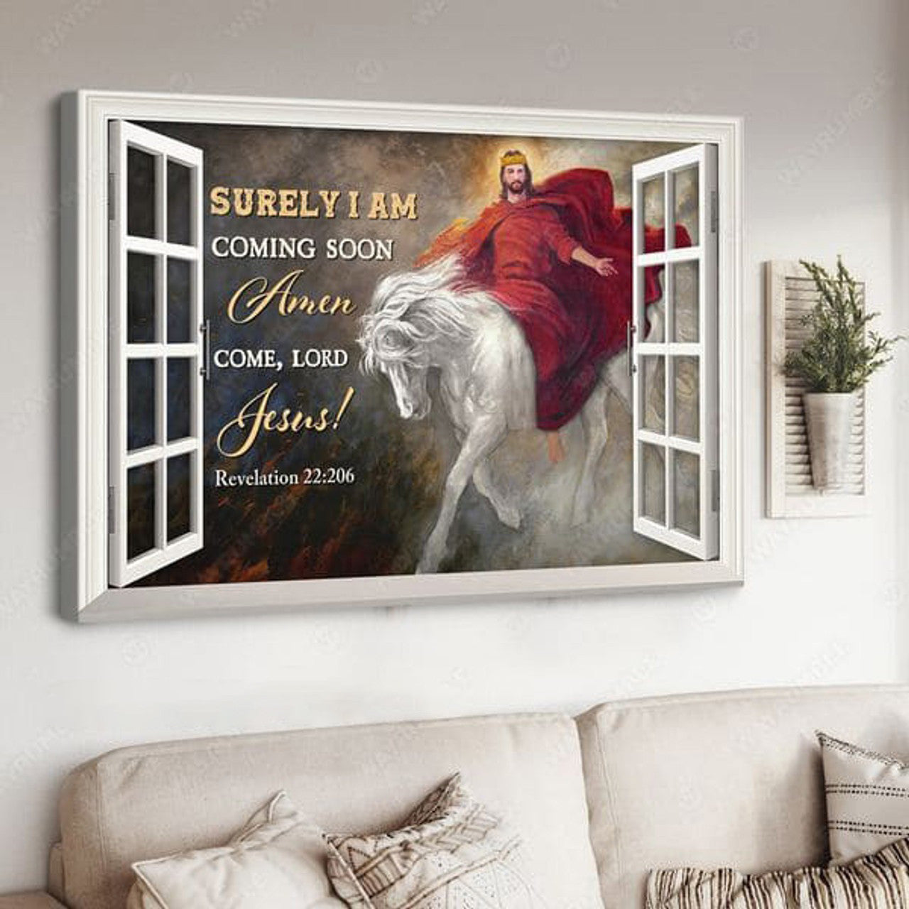 God Poster, Horse Riding, Surely I Am Comming Soon Amen Come Lord Jesus Poster and Canvas