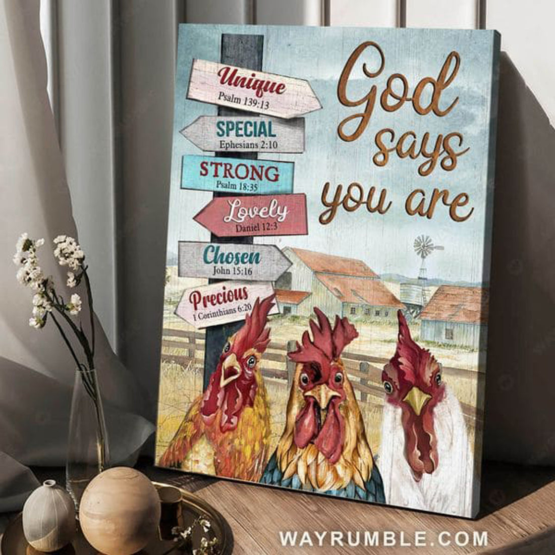 God Says You Are Unique Special Strong Lovely Chosen Precious, Chicken Farmer Poster and Canvas