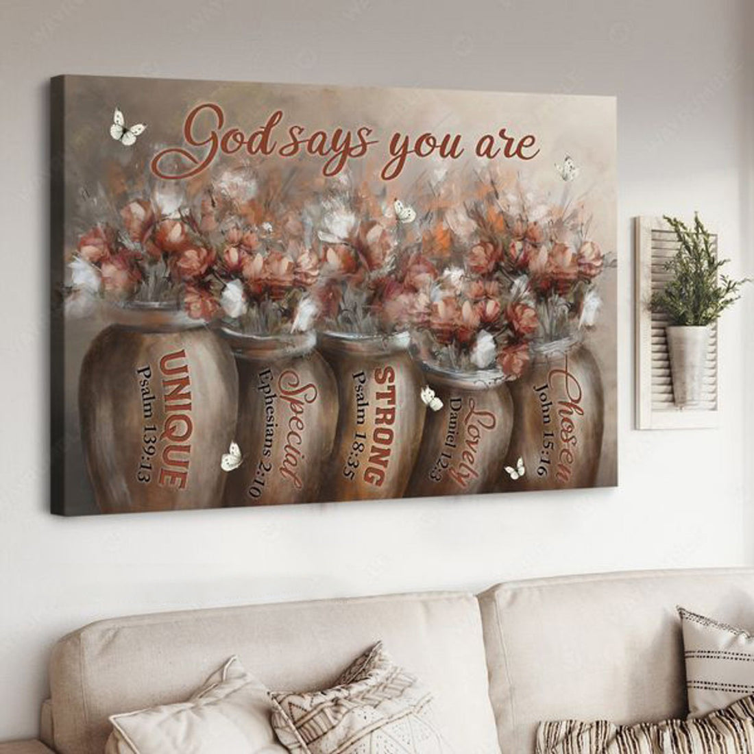 God Says You Are Unique Special Strong Lovely Chosen, Butterfly Flower Poster Poster and Canvas