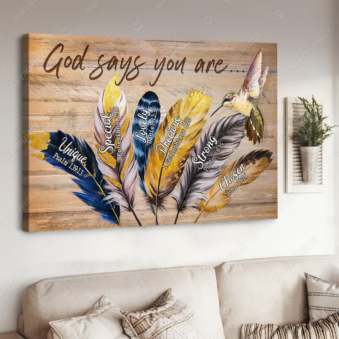 God Says You Are Unique Special Lovely Precious Strong Chosen Forgiven, Hummingbird Lover, Butterfly Sunflower Poster and Canvas