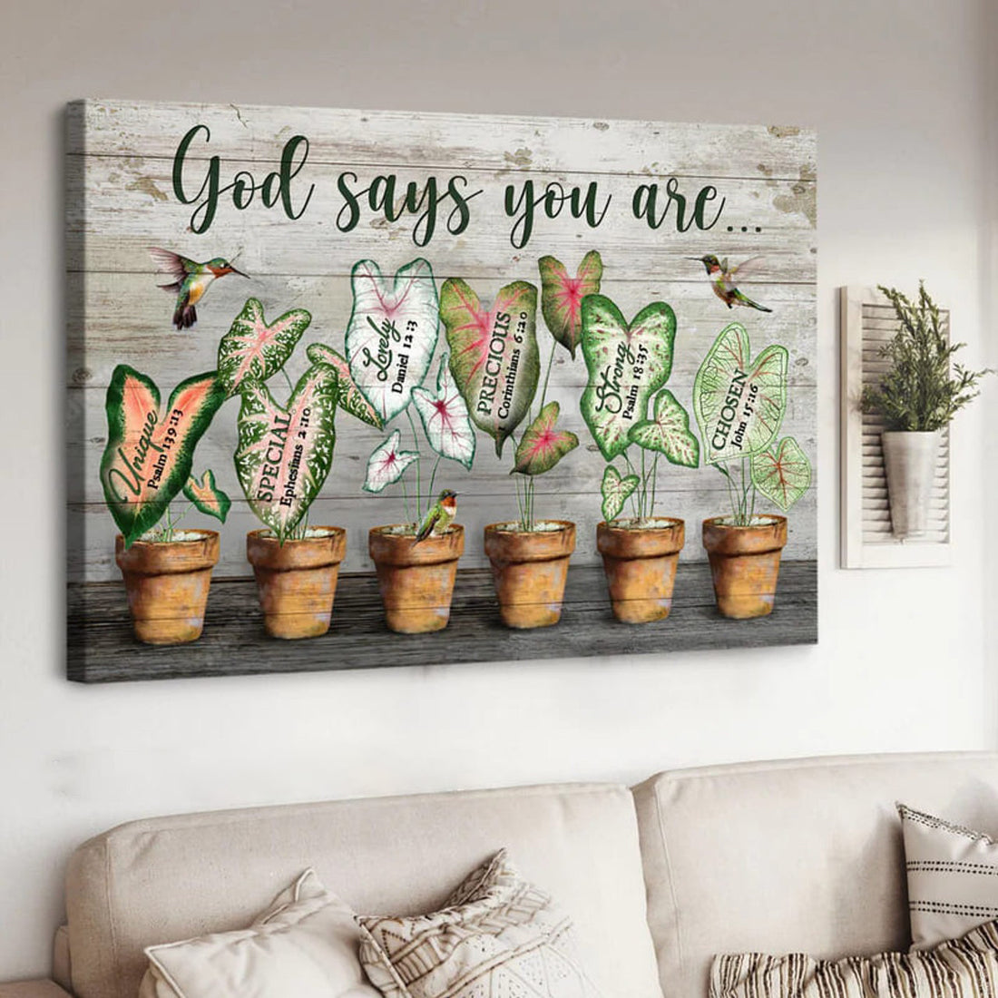 God Says You Are Unique Special Lovely Precious Strong Chosen, Hummingbird Poster Poster and Canvas
