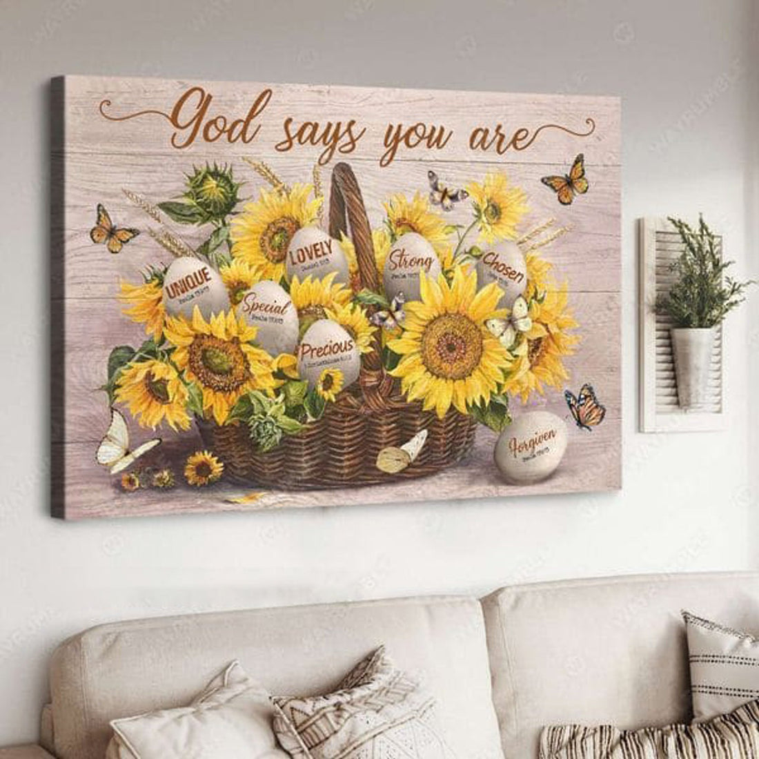 God Says You Are Unique Special Strong Chosen Precious Butterfly Sunflower Poster and Canvas