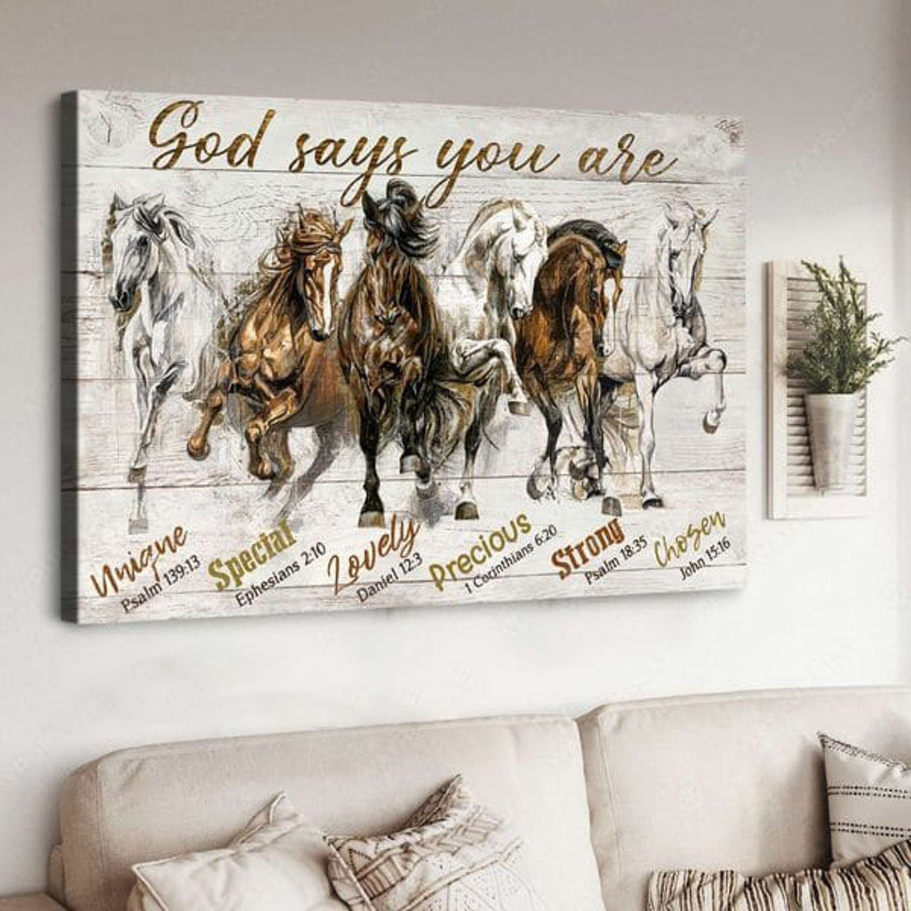 God Says You Are Unique Special Lovely Precious Strong Chosen, Horse Poster Poster and Canvas