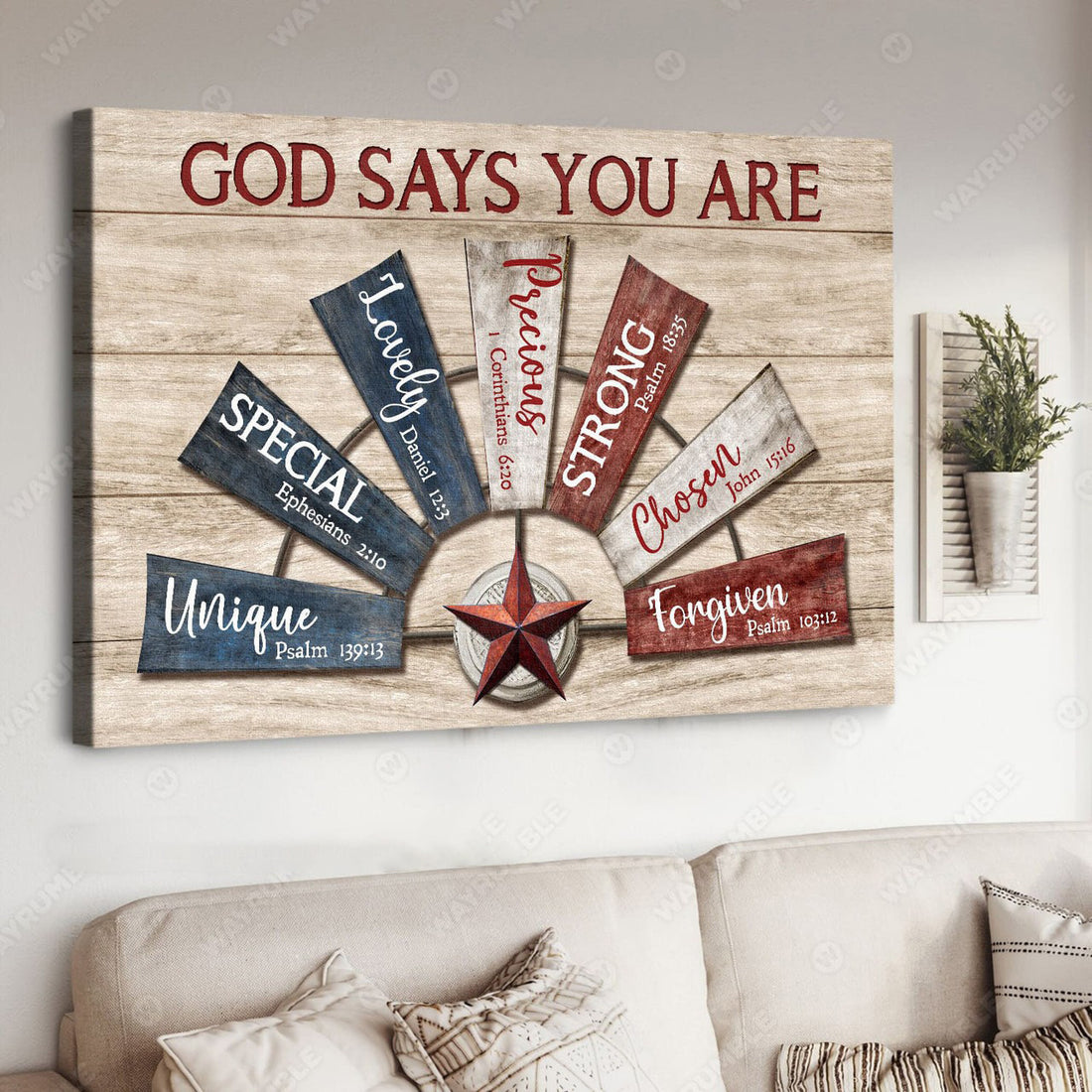 God Says You Are Unique Special Lovely Precious Strong Chosen Forgiven Wall Decor Poster and Canvas