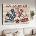 God Says You Are Unique Special Lovely Precious Strong Chosen Forgiven Wall Decor Poster and Canvas