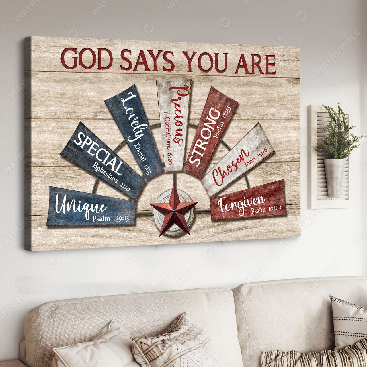 God Says You Are Unique Special Lovely Precious Strong Chosen Forgiven Wall Decor Poster and Canvas