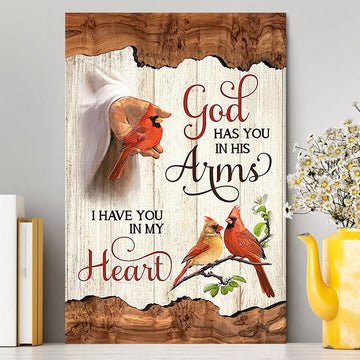 God Has You In His Arms Canvas - Jesus Hand Red Cardinal Canvas - Christian Wall Art - Religious Home Decor
