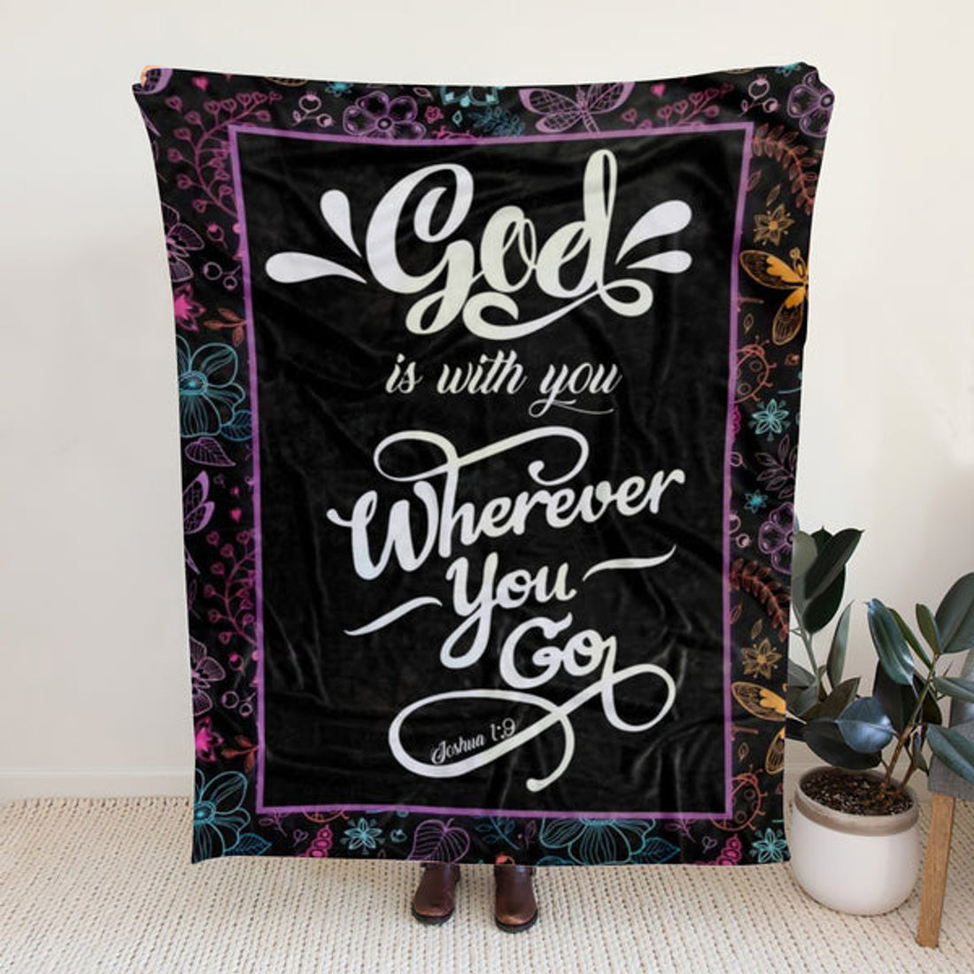 FUNSTUFFPRINT Sherpa Fleece Blanket - God Is With You Wherever You Go Joshua 1:9 Bible Verse Blanket