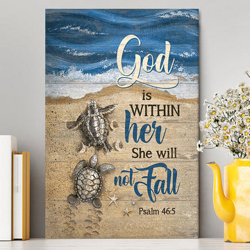 God Is Within Her Sand Beach Sea Turtle Canvas Wall Art - Christian Canvas Prints - Bible Verse Canvas Art