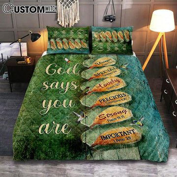 God Say You Are Hummingbirds Cactus Quilt Bedding Set Art - Bible Verse Bedroom