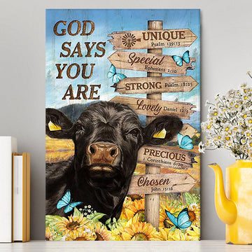 God Says You Are Black Cow Sunflower Field Canvas Wall Art - Bible Verse Canvas Art - Inspirational Art - Christian Home Decor