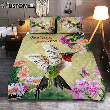God Says You Are Hummingbird Quilt Bedding Set Art - Bible Verse Bedroom