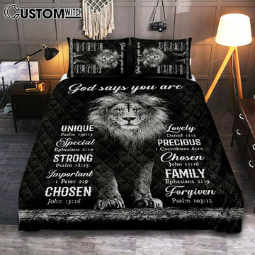 God Says You Are Lion Of Judah Cross Quilt Bedding Set Art - Bible Verse Bedroom