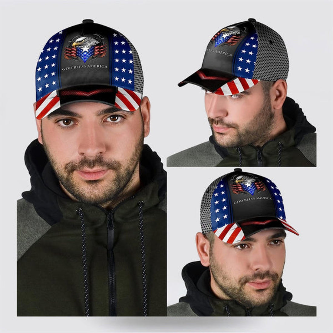 FUNSTUFFPRINT God Bless America Bald Eagle All Over Print Baseball Cap - Christian Hats For Men Women