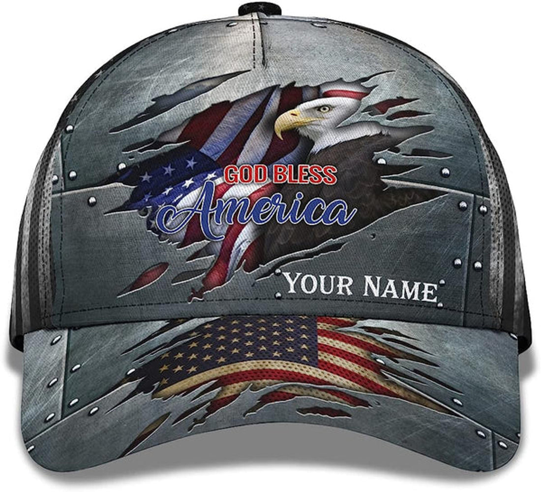 FUNSTUFFPRINT Custom God Bless America Bald Eagle Patriotic All Over Print Baseball Cap - Christian Hats For Men Women
