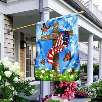 God Bless America Christian Cross US House Flags, Christian Flag, Scripture Flag, Garden Banner