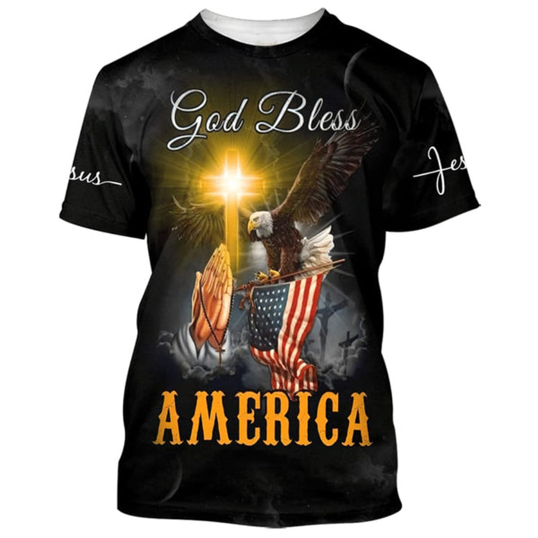 FUNSTUFFPRINT God Bless America Eagle Cross Christ Christian 3D T-shirt