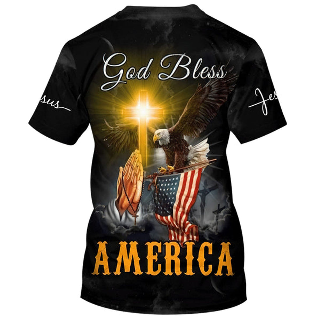 FUNSTUFFPRINT God Bless America Eagle Cross Christ Christian 3D T-shirt