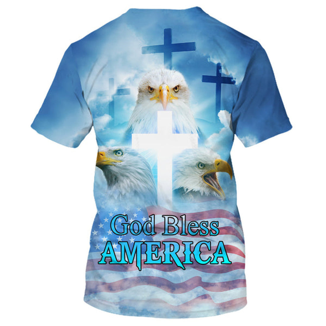 FUNSTUFFPRINT God Bless America Flag With Eagle 3D All Over Printed Shirt for Men and Women 3D T-shirt