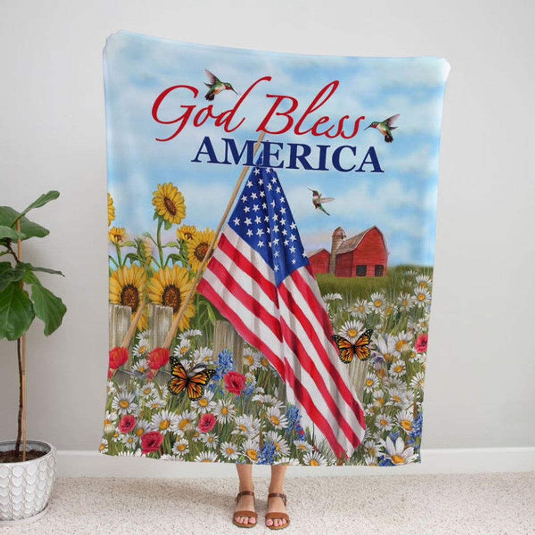 FUNSTUFFPRINT God Bless America Fleece Blanket - Christian Blanket - Bible Verse Blanket