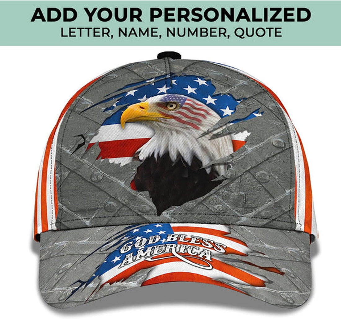 FUNSTUFFPRINT God Bless America Jesus Religion Eagle And American Flag Custom Name All Over Print Baseball Cap - Christian Hats For Men Women
