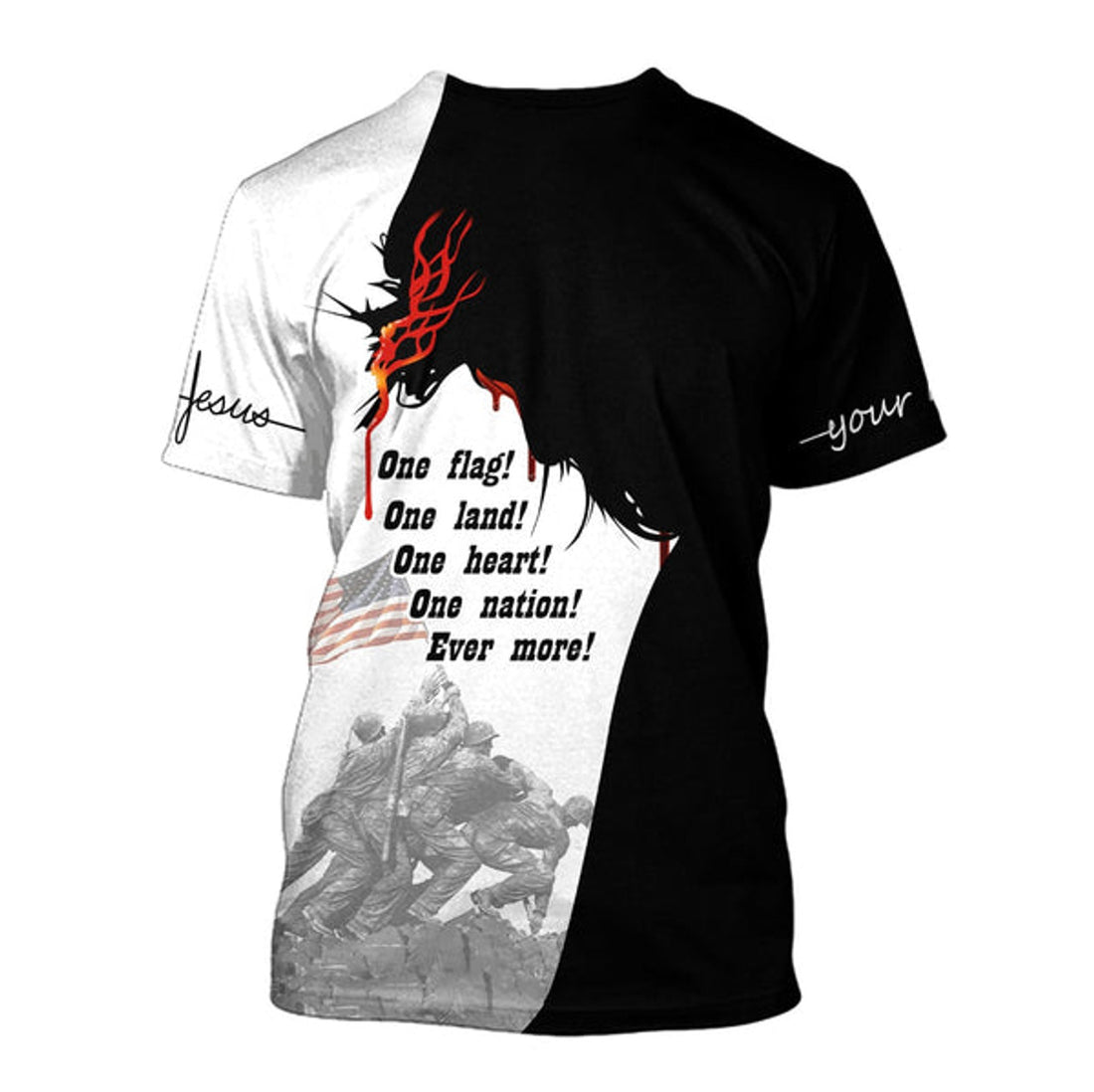 FUNSTUFFPRINT God Bless America One Flag One Land One Heart Customized Shirt - Christian 3D T-shirt