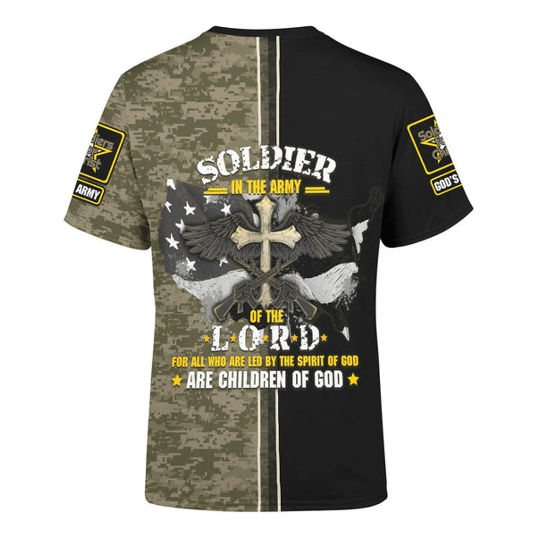FUNSTUFFPRINT God Bless American Veterans Jesus Customized Shirt - Christian 3d Shirts For Men Women - Custom Name 3D T-shirt